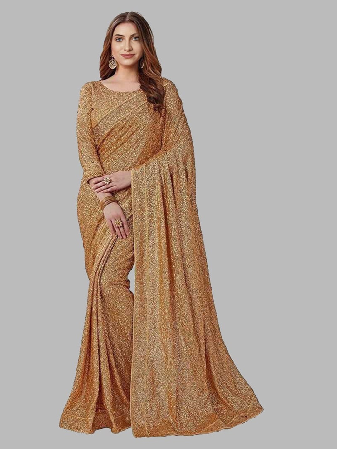 

Fashionuma Women Beige Sequinned Embroidered Saree Blouse