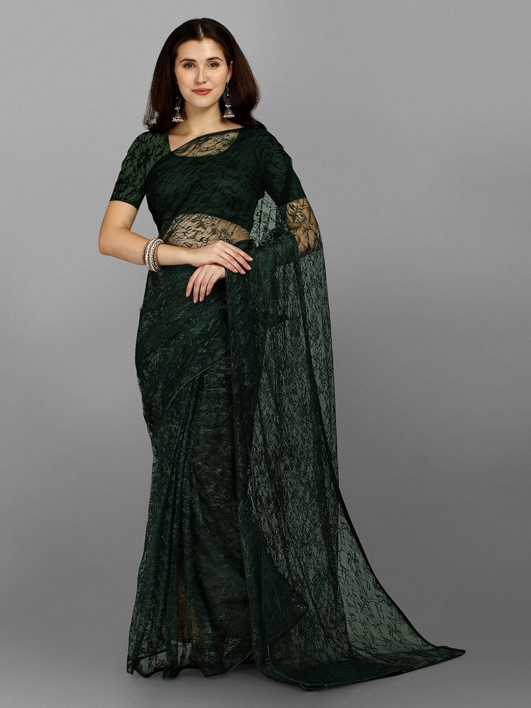 

Fashionuma Green Woven Design Net Saree