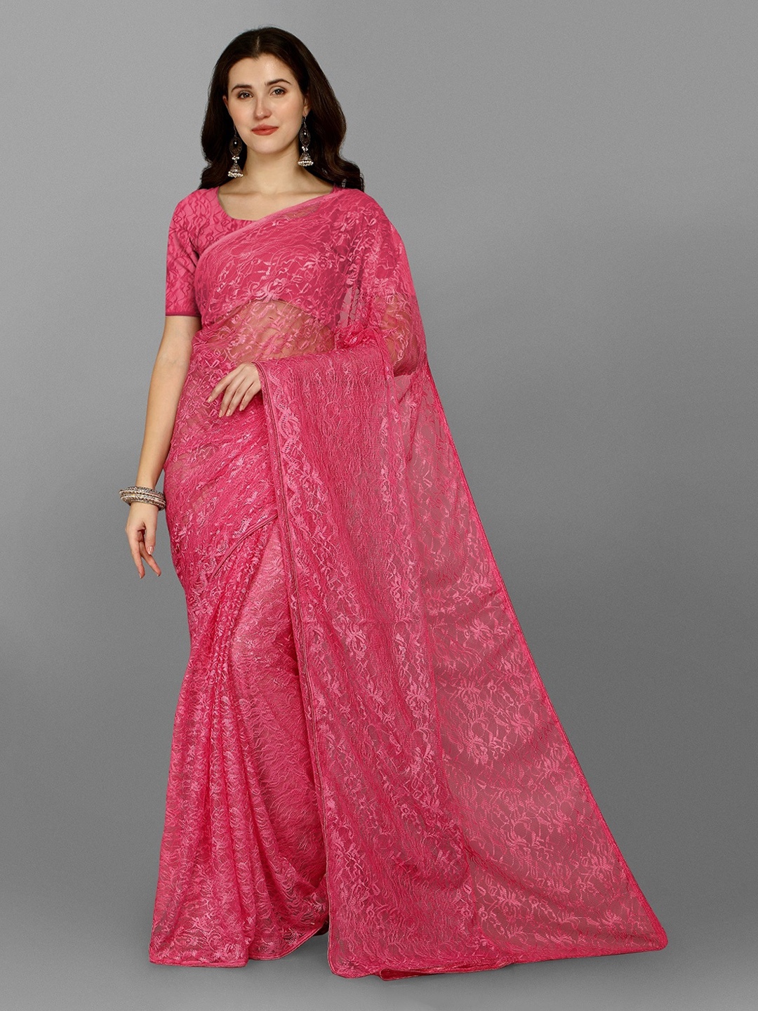 

Fashionuma Pink Floral Woven Design Net Saree