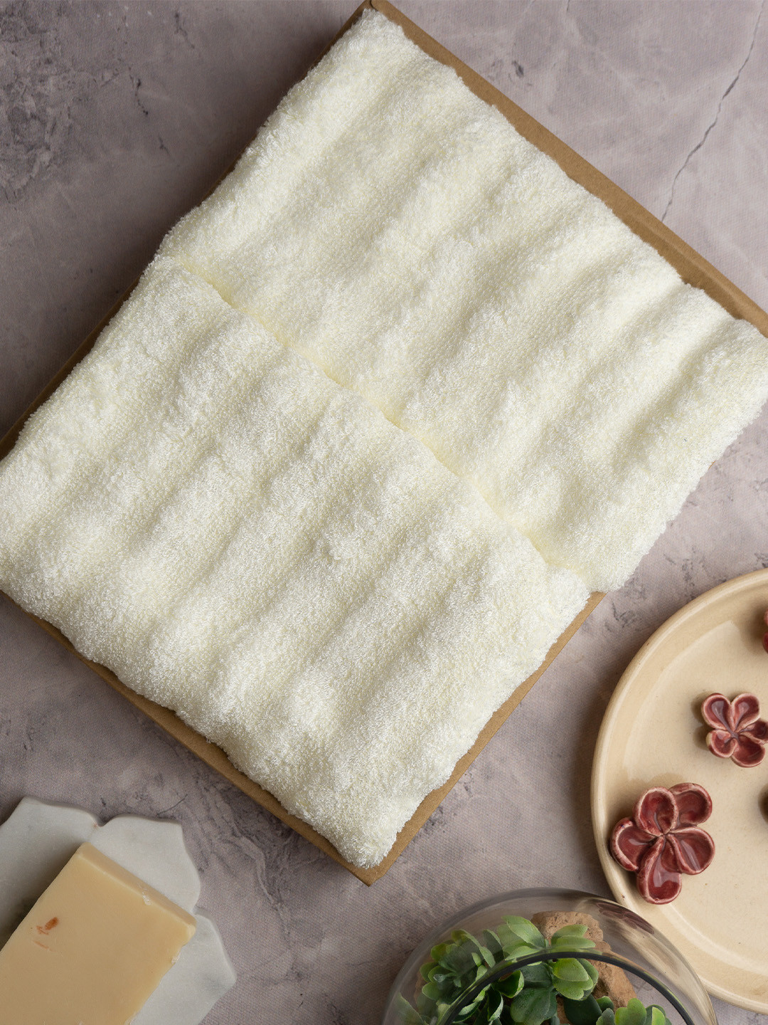 

MUSH Set Of 2 Striped Ultra Soft & Eco Friendly Bamboo Hand Towel, Cream