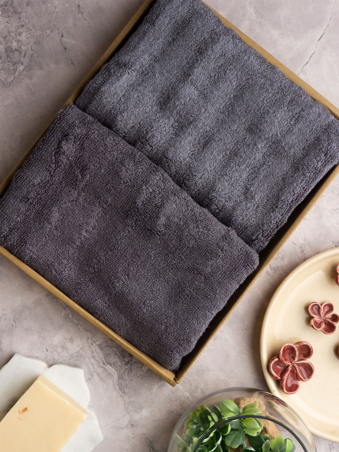 

MUSH Set Of 2 Space Grey Solid 600 GSM Ultra Soft & Eco Friendly Bamboo Hand Towel
