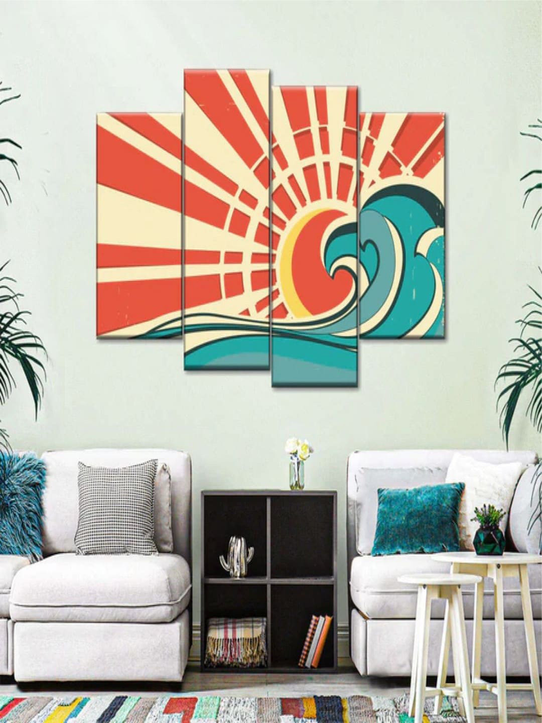 

The Art House Set Of 4 Red & Blue Abstract Painting Wall Art, Multi