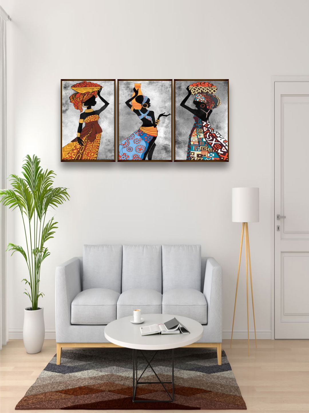 

The Art House Set of 3 Orange & Blue Abstract Painting Wall Art