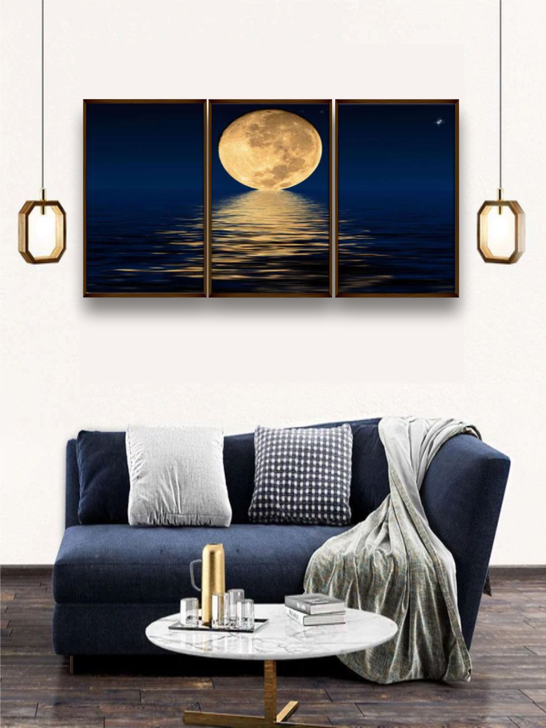 

The Art House Set Of 3 Blue & Beige Printed Abstract Painting Wall Art, Multi