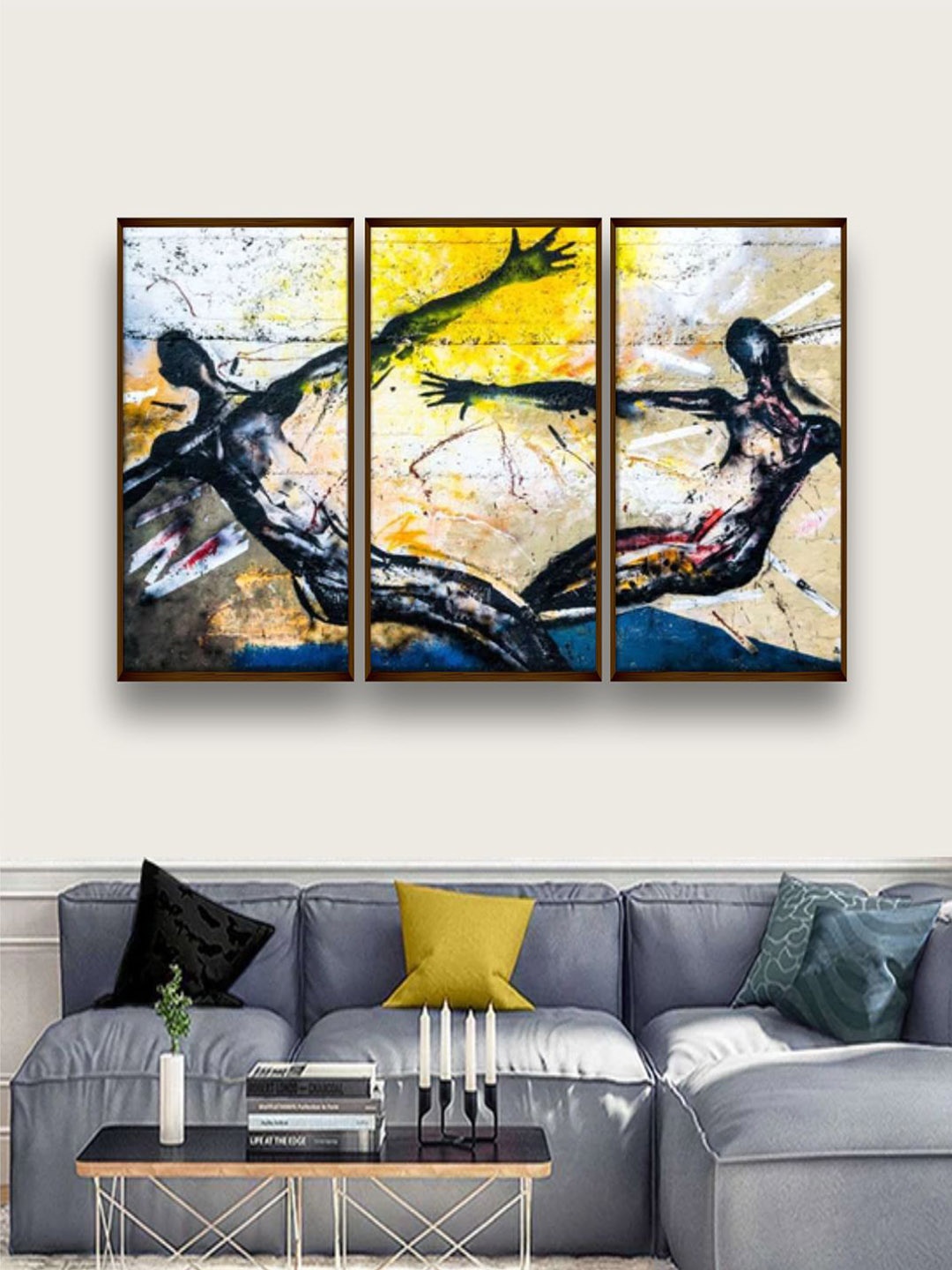 

The Art House Set Of 3 Black & Yellow Printed Abstract Painting Wall Art