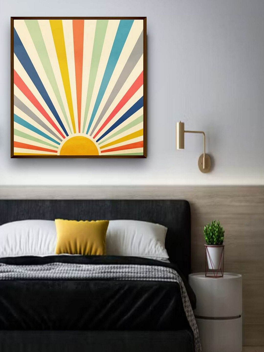 

The Art House Yellow & Blue Abstract Painting Framed Wall Art, Cream