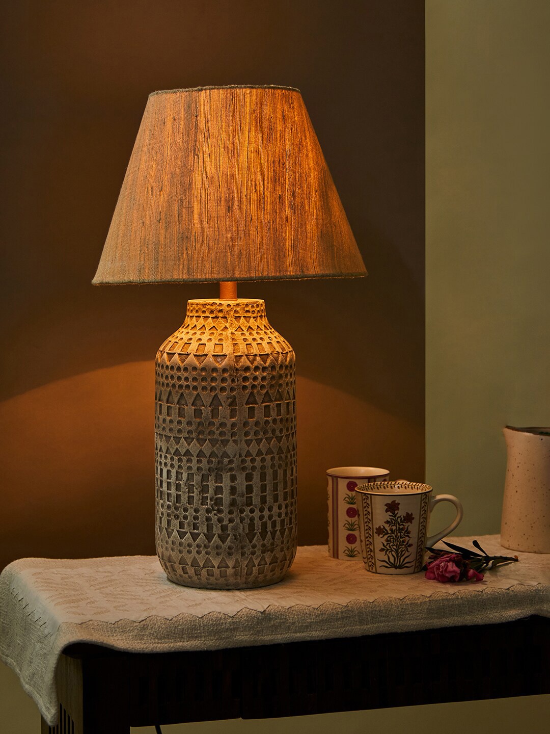 

Fabindia Ajna Maaya Etched Table Lamp Without Shade, Grey