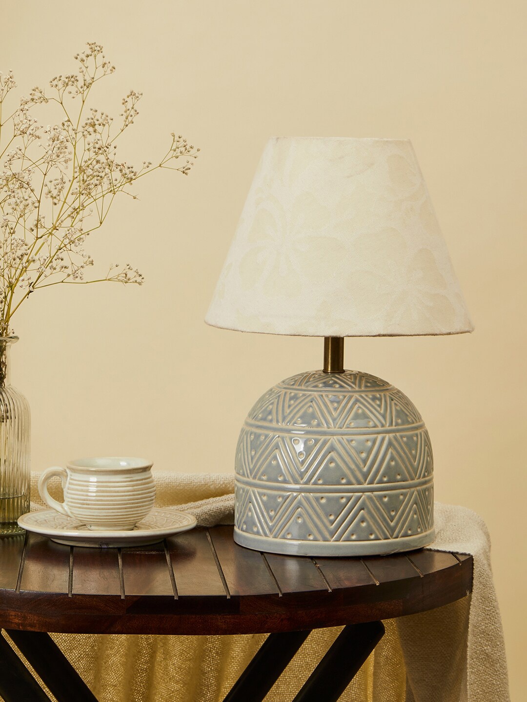 

Fabindia Blue & Cream Coloured Utkeern Maaya Engraved Table Lamp