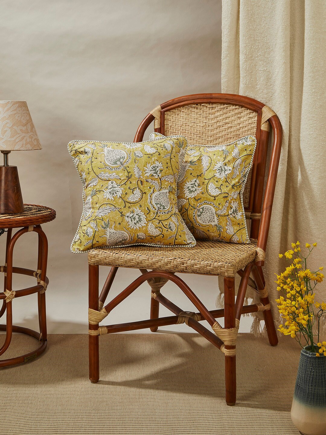 

Fabindia Yellow & White Ethnic Motifs Square Cushion Covers