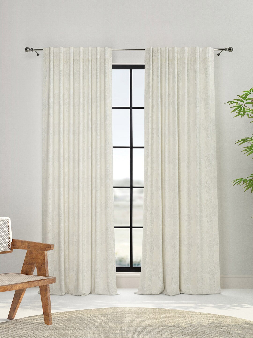 

Fabindia Green & Cream-Coloured Window Curtain