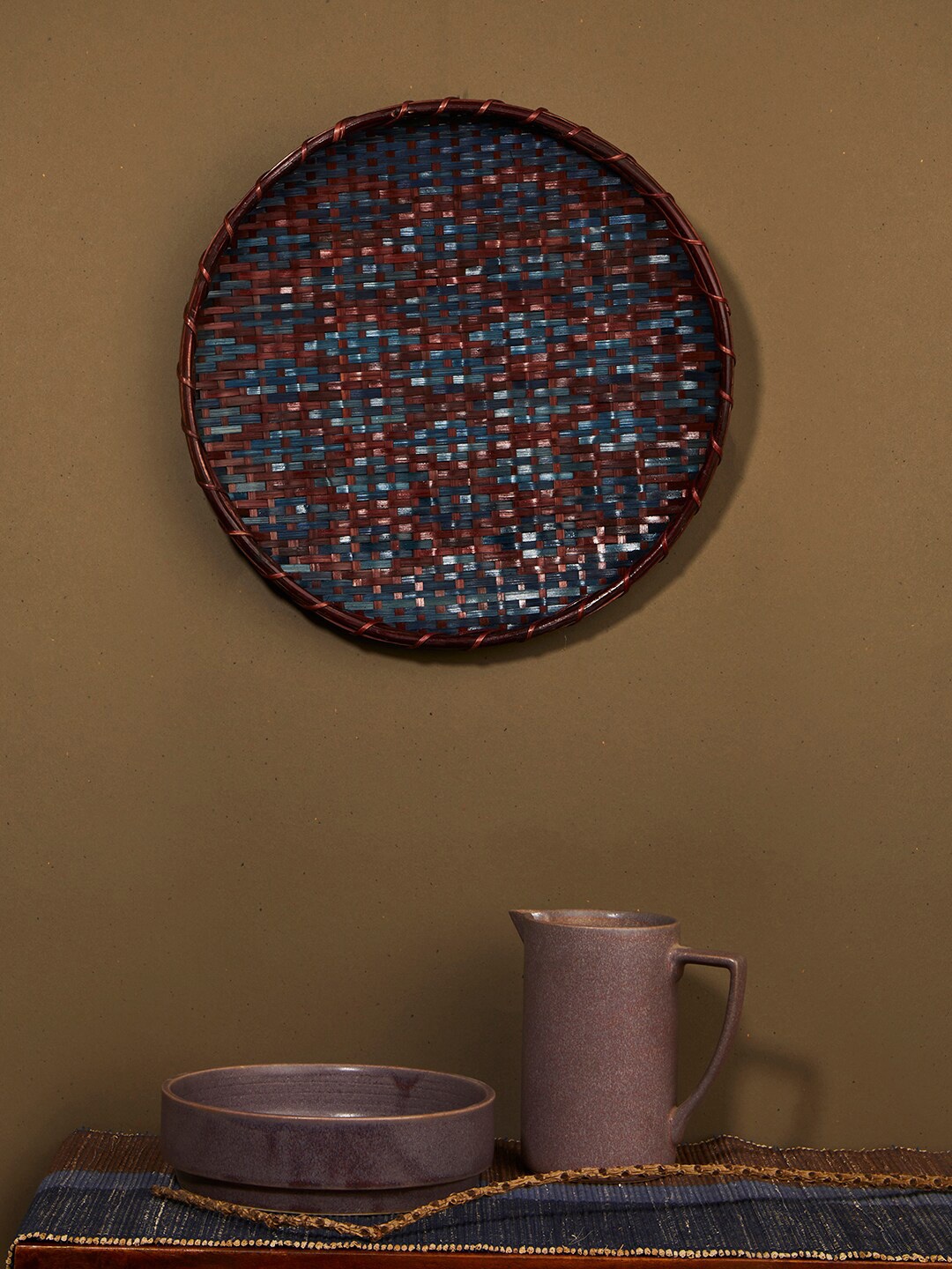 Fabindia Blue & Brown Vetasi Maaya Cane Medium Wall Decor