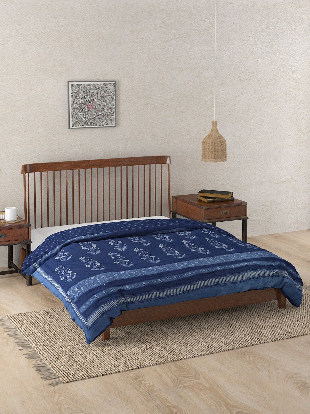

Fabindia Blue Ethnic Motifs Summer 300 GSM Double Bed Quilt