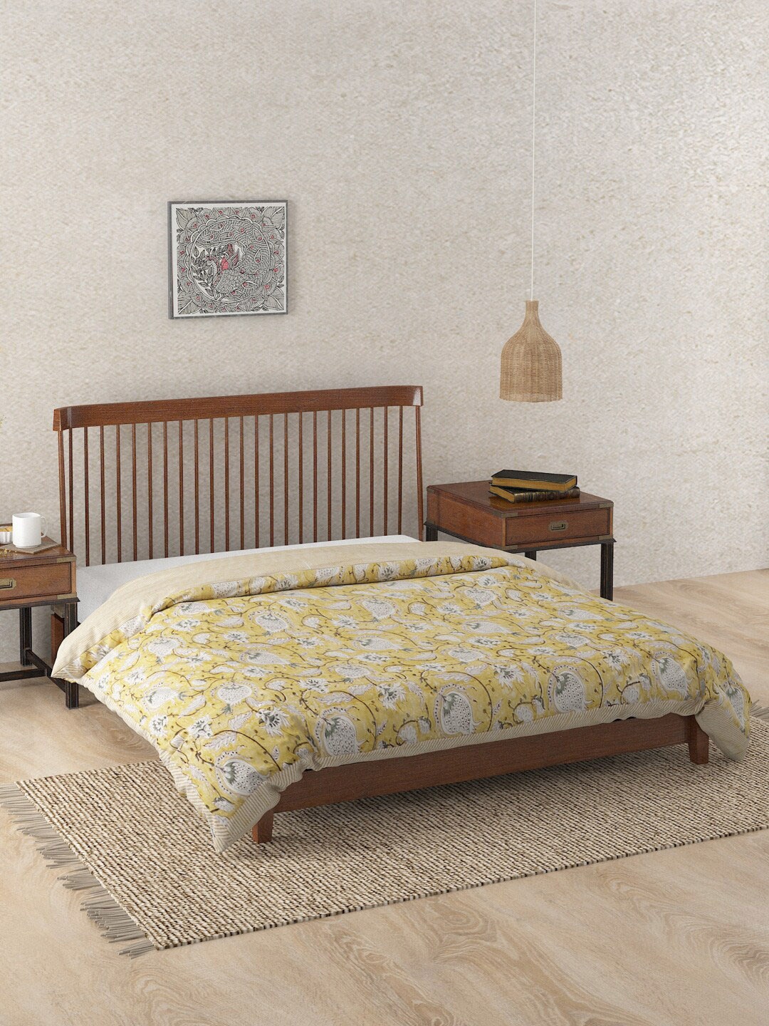

Fabindia Yellow Geometric Summer 300 GSM Single Bed Quilt