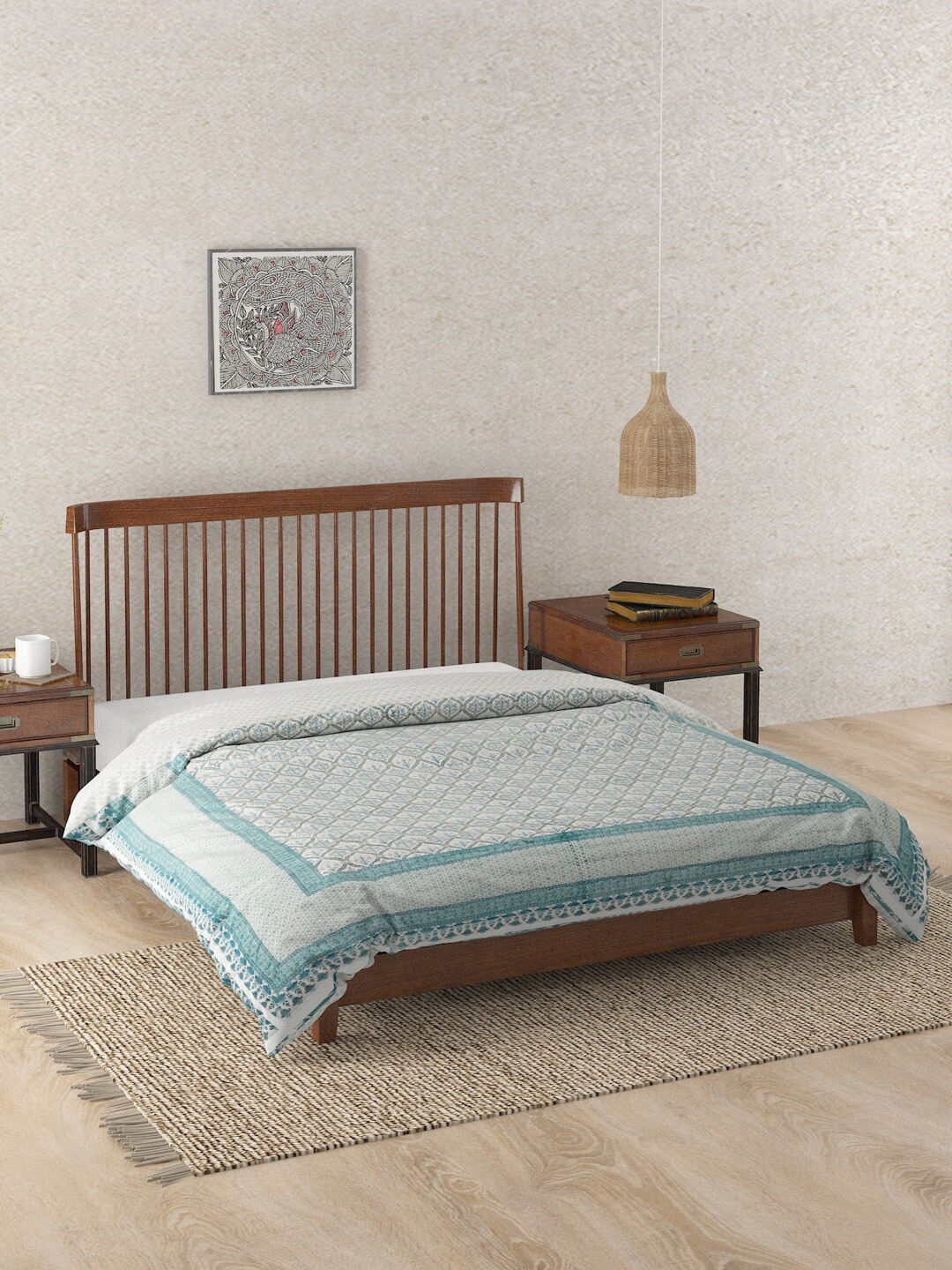 

Fabindia Teal Floral Summer 300 GSM Double Bed Quilt