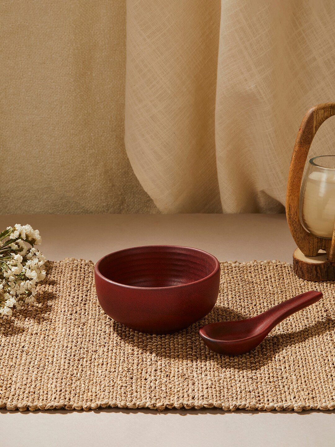 

Fabindia Red Ceramic Soup Bowl With Spoon