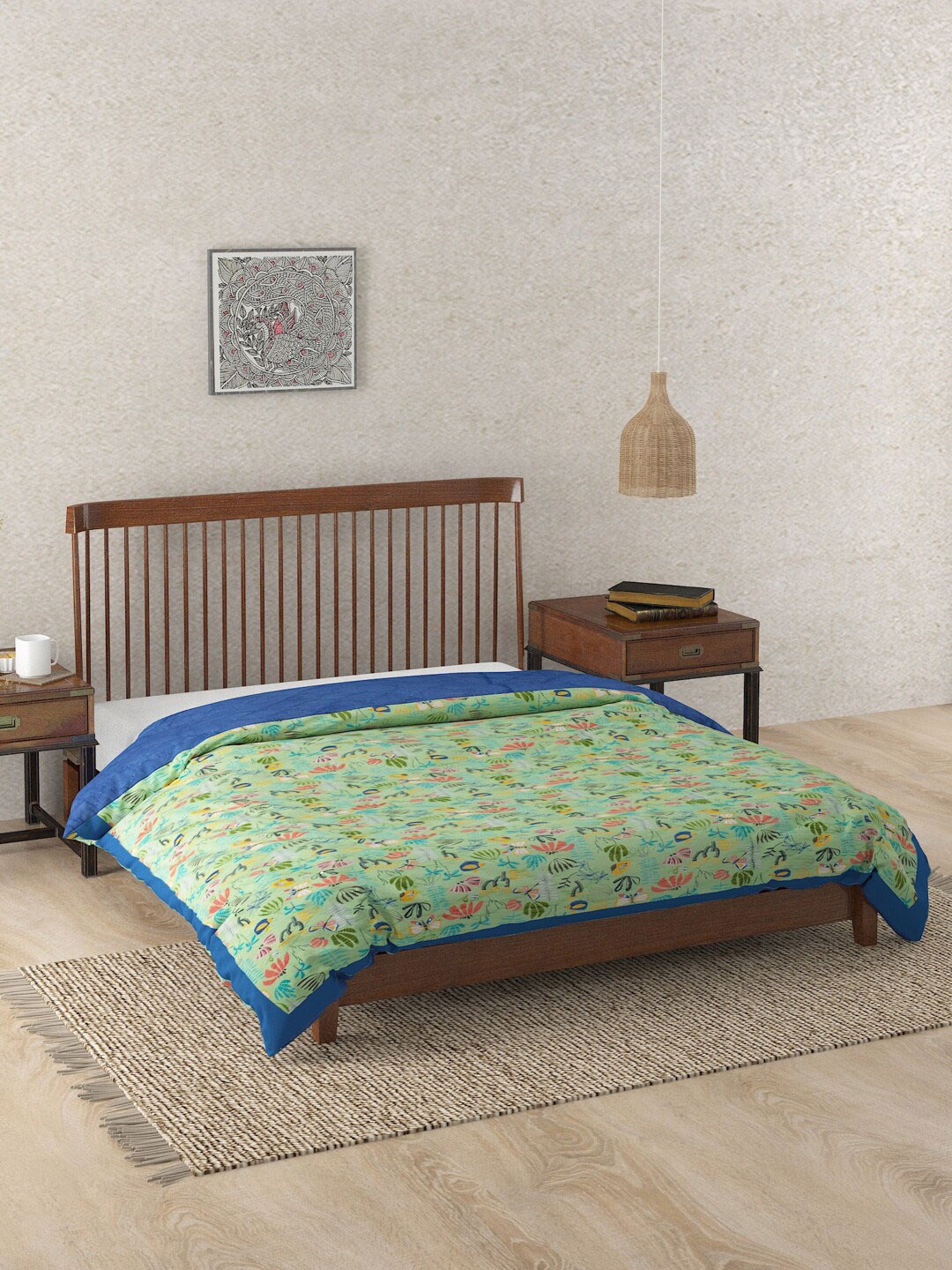 

Fabindia Green & Red Floral Summer 300 GSM Cotton Single Bed Quilt