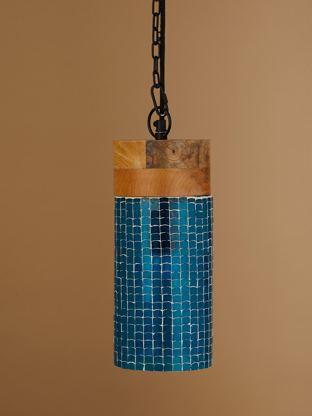 

Fabindia Blue Mosaic Cylindrical Pendant Lamp