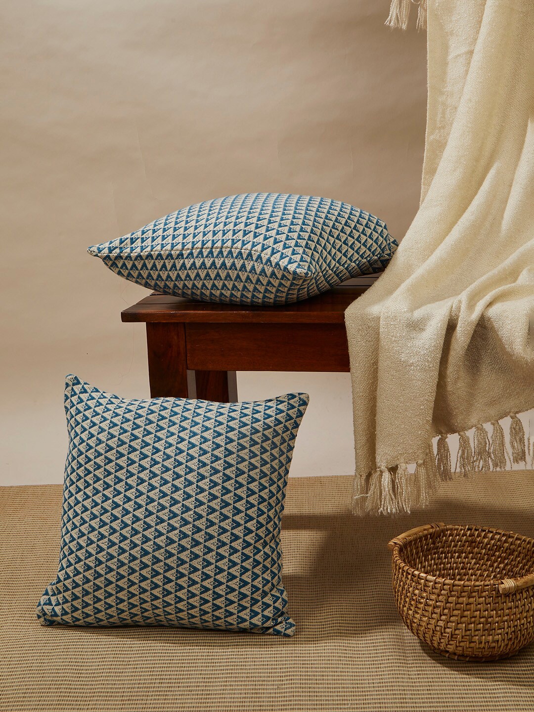 

Fabindia Teal & Beige Square Cushion Covers