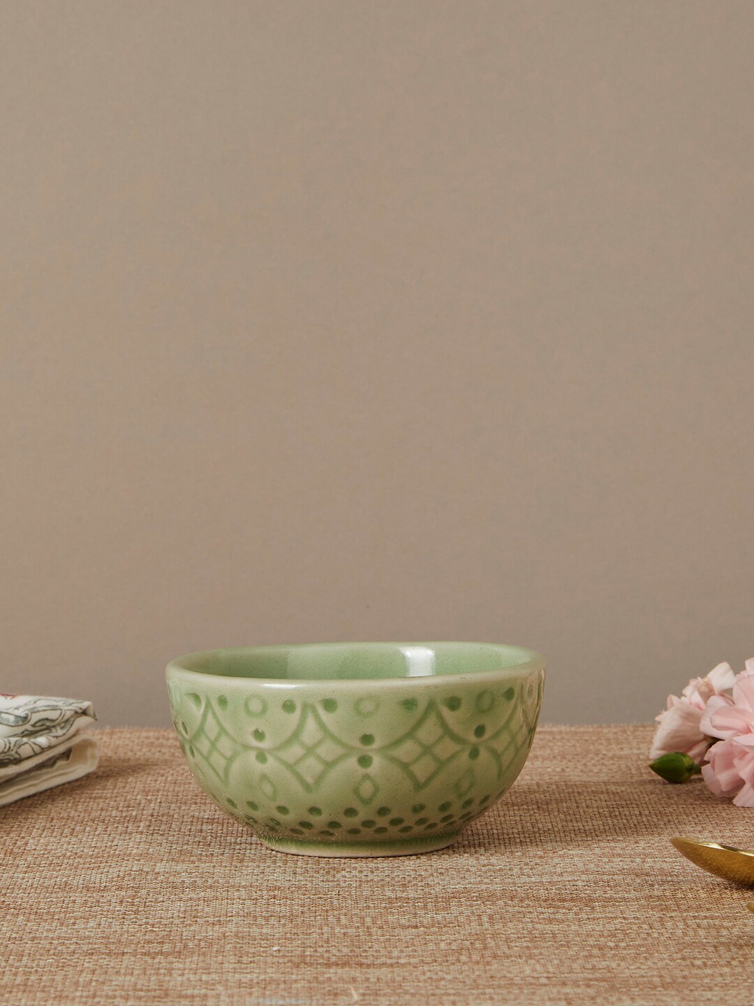 

Fabindia Green & 1 Pieces Printed Stoneware Glossy Bowls