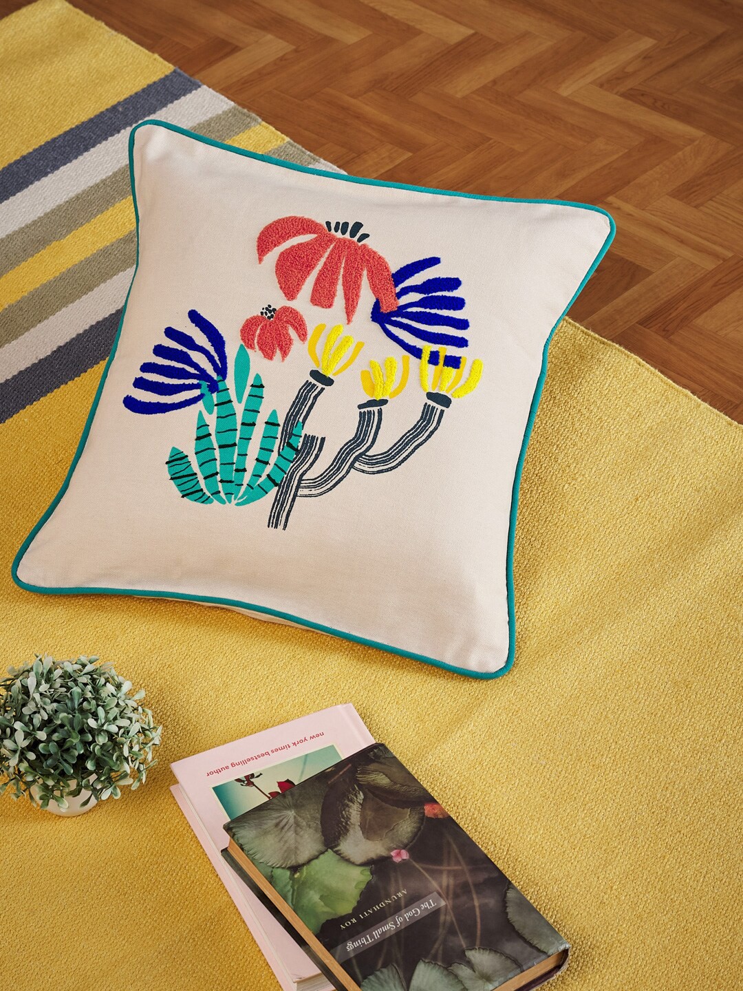 

Fabindia White & Blue Embroidered Square Cushion Covers