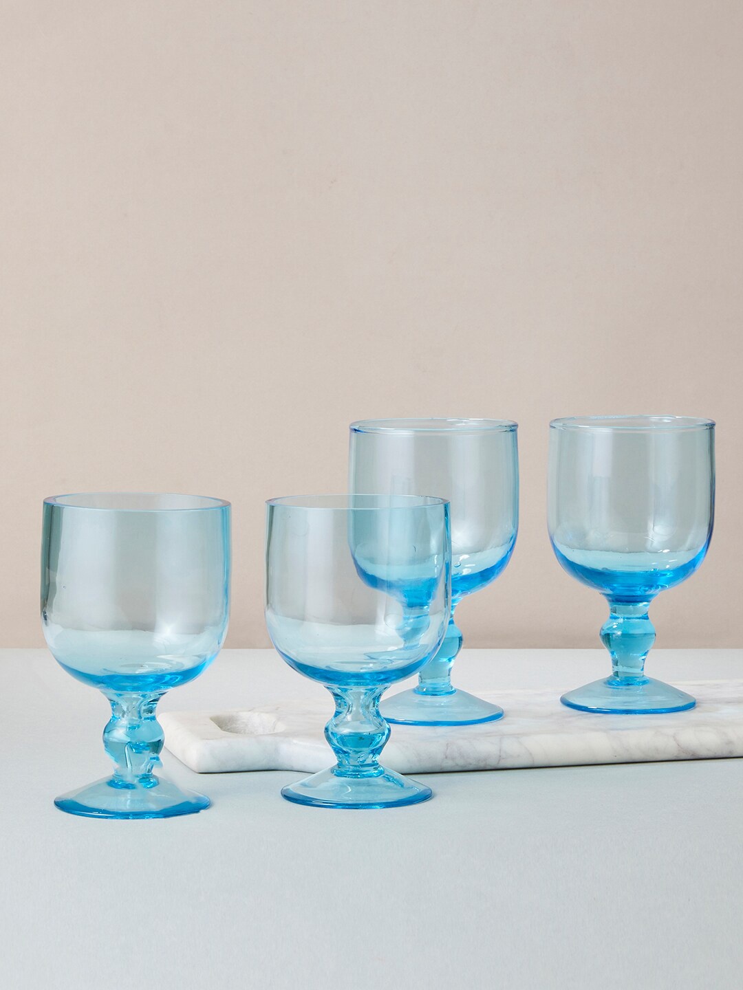 

Fabindia Blue Set of 4 Nilaya Goblets Glass Tumblers