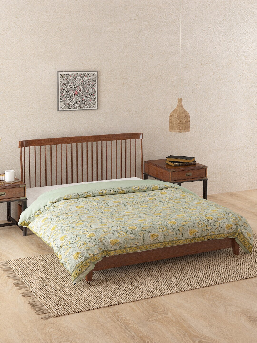 

Fabindia Green & Yellow Block Printed 180 TC Cotton Duvet Cover