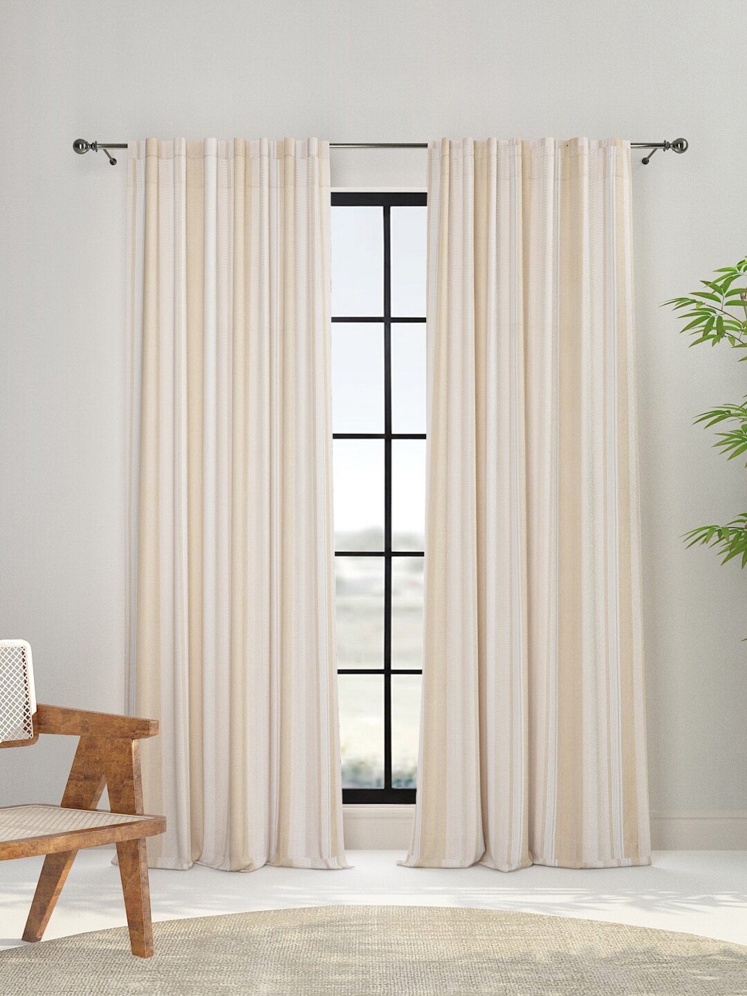 

Fabindia Yellow & White Geometric Cotton Door Curtains