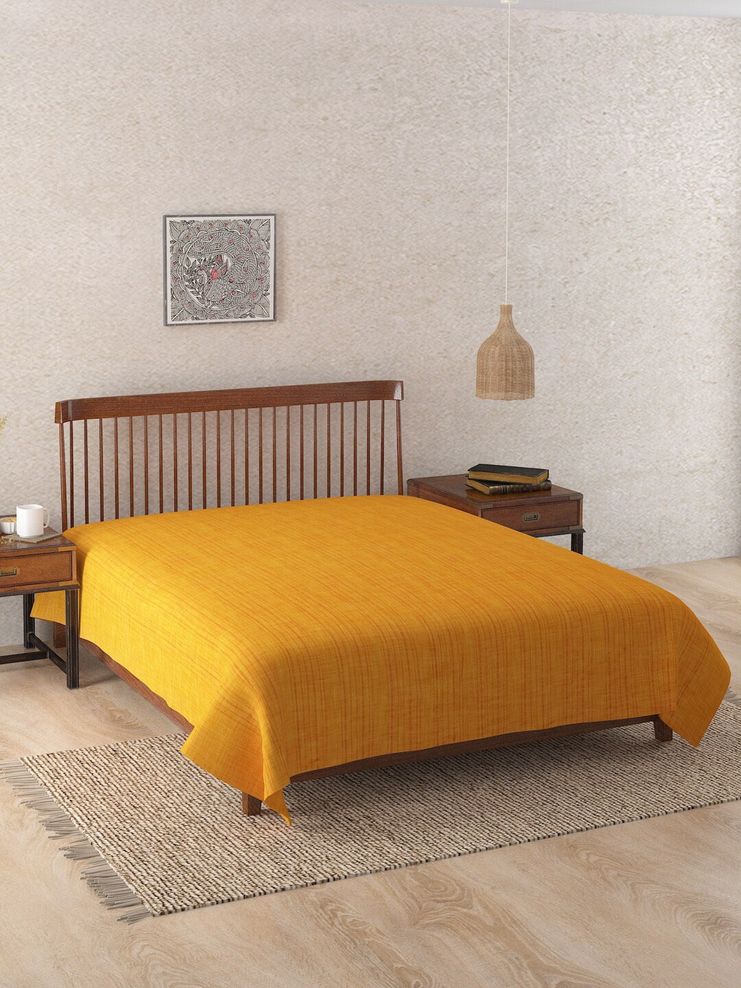 

Fabindia Yellow Woven Design Double King Bed Cover