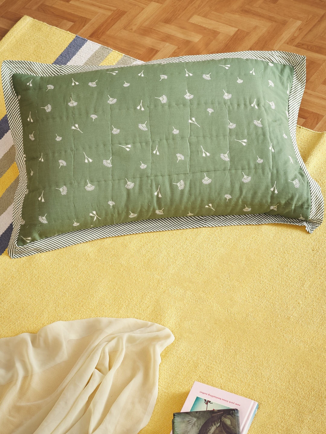 

Fabindia Set Of 2 Green Printed Cotton Pillow Cover Set