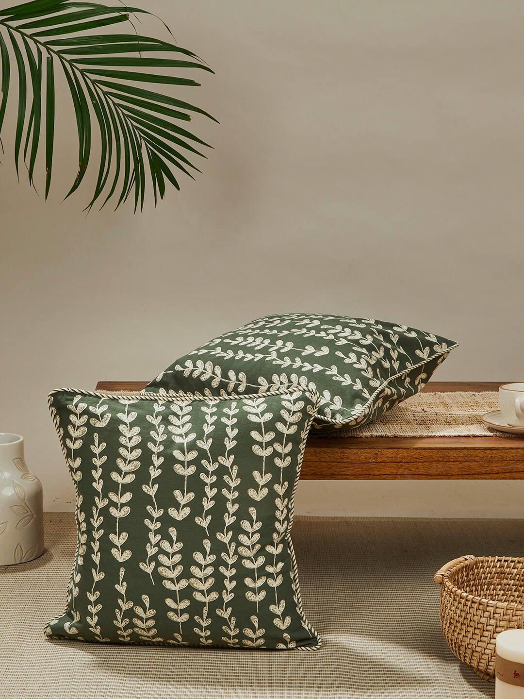 

Fabindia Green & Cream-Coloured Square Cushion Covers