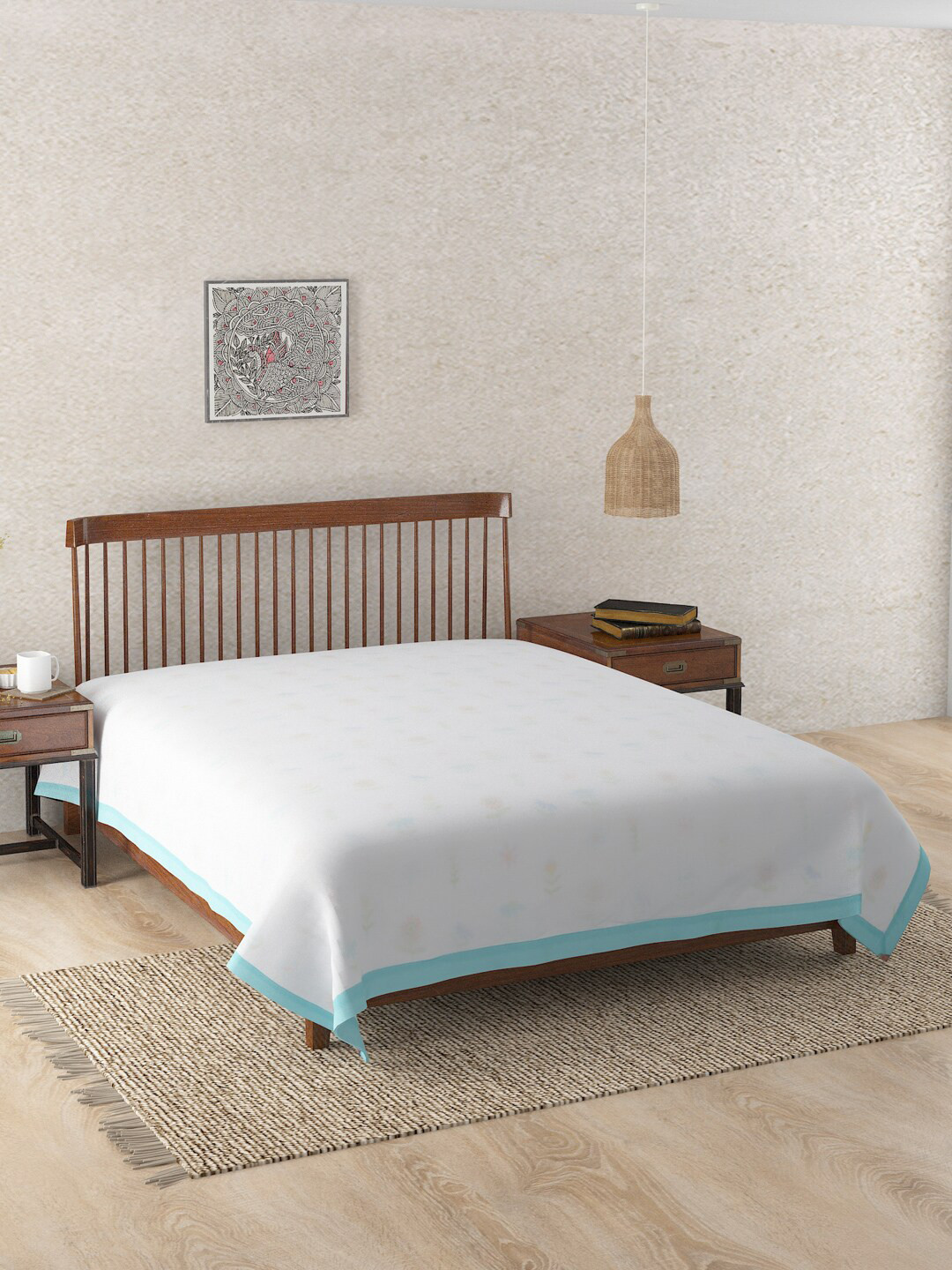 

Fabindia White & Blue Floral Printed Summer Single Bed Dohar