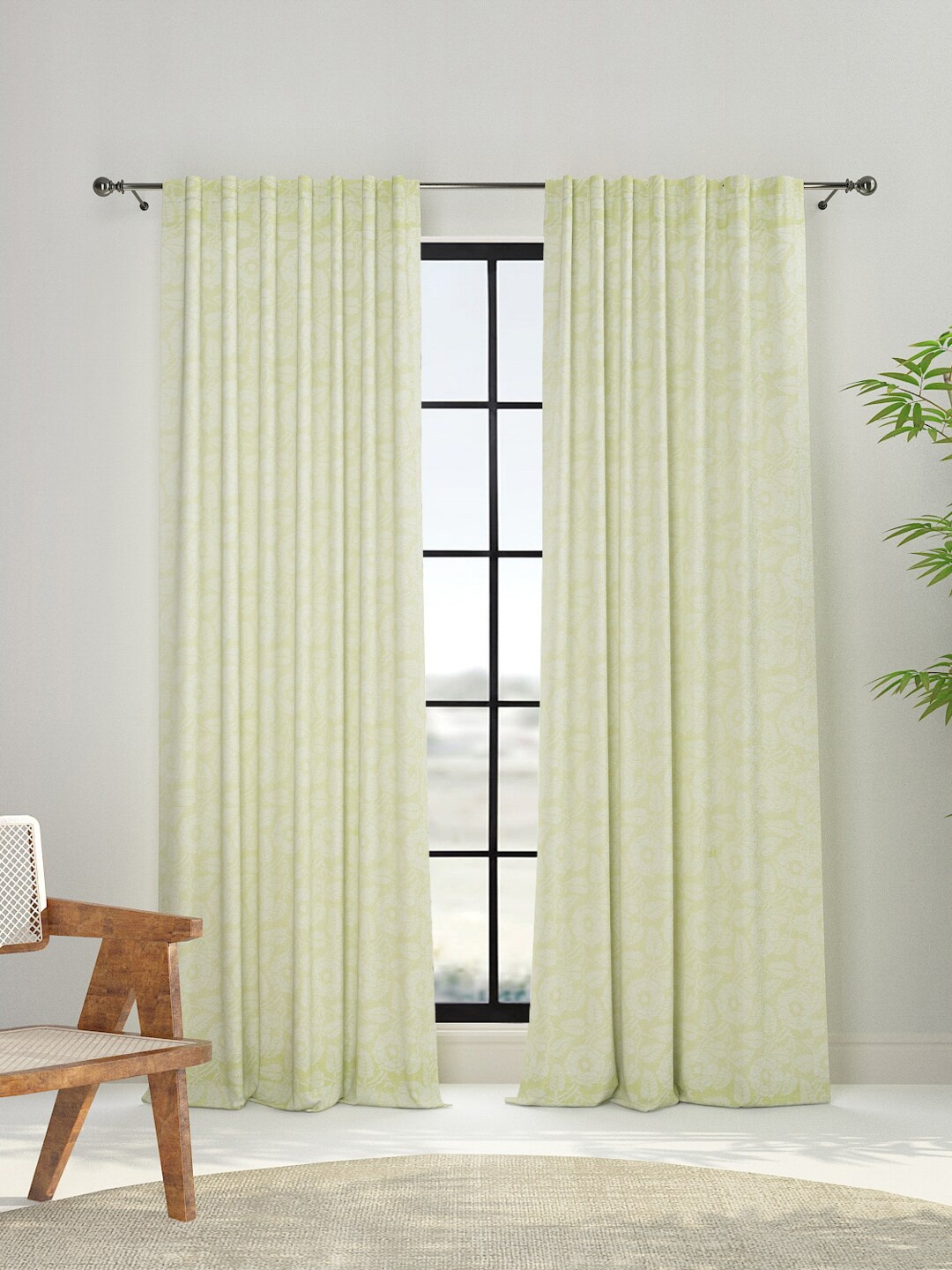 

Fabindia Green & Off White Window Curtain