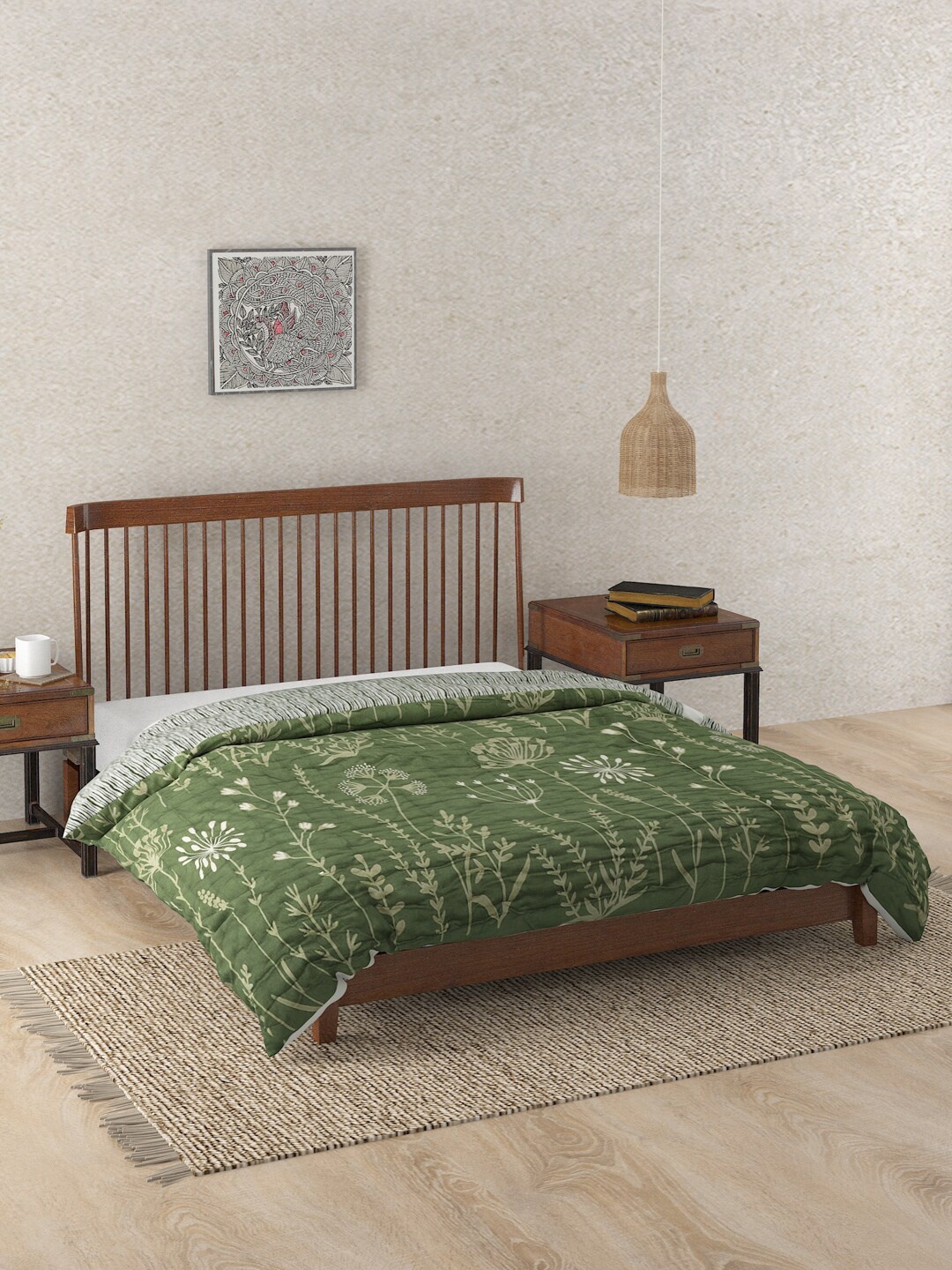 

Fabindia Green Floral Printed Summer 300 GSM Cotton Double Bed Quilt