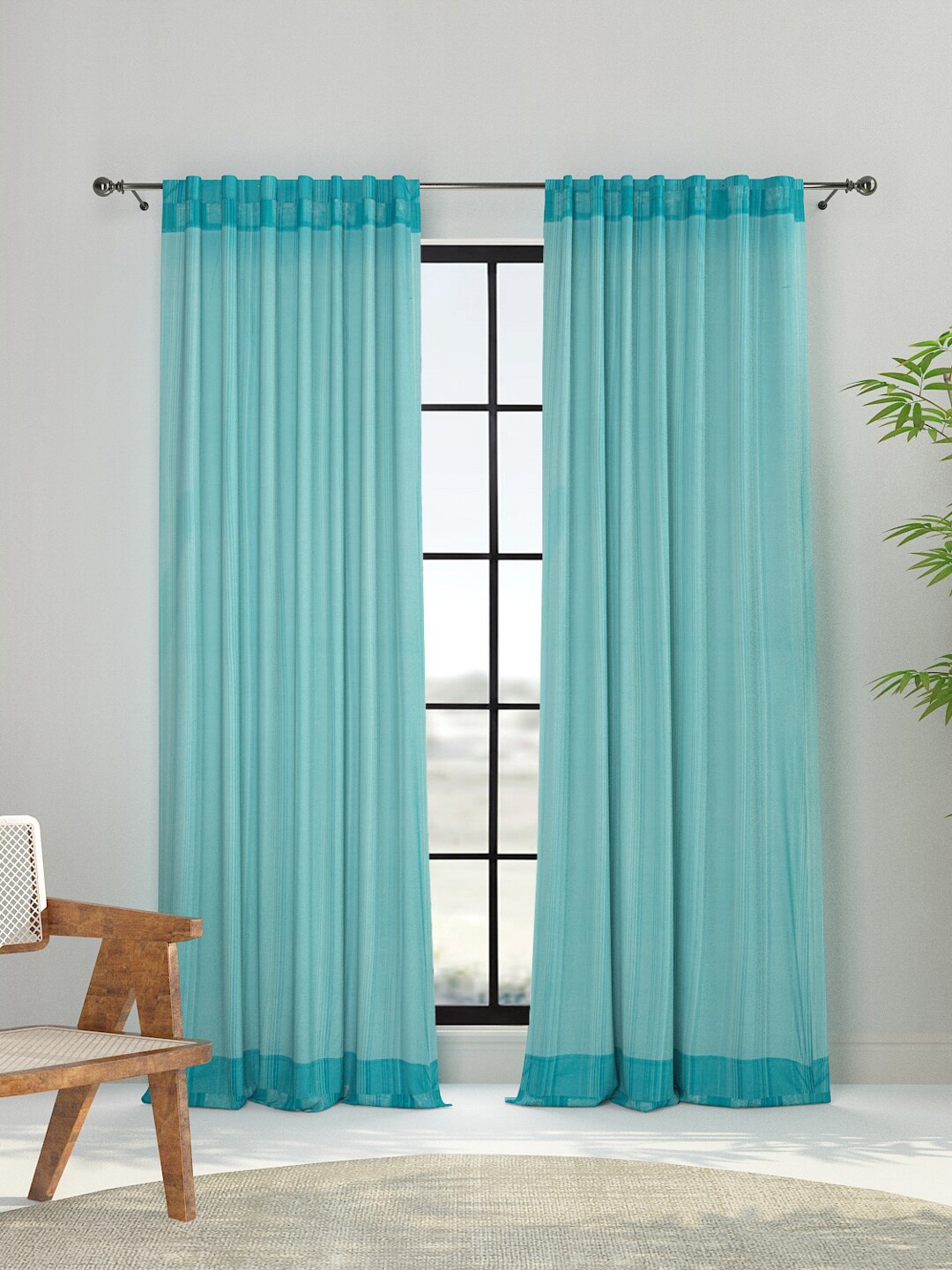 

Fabindia Ser of 2 Turquoise Blue Solid Regular Cotton Window Curtains