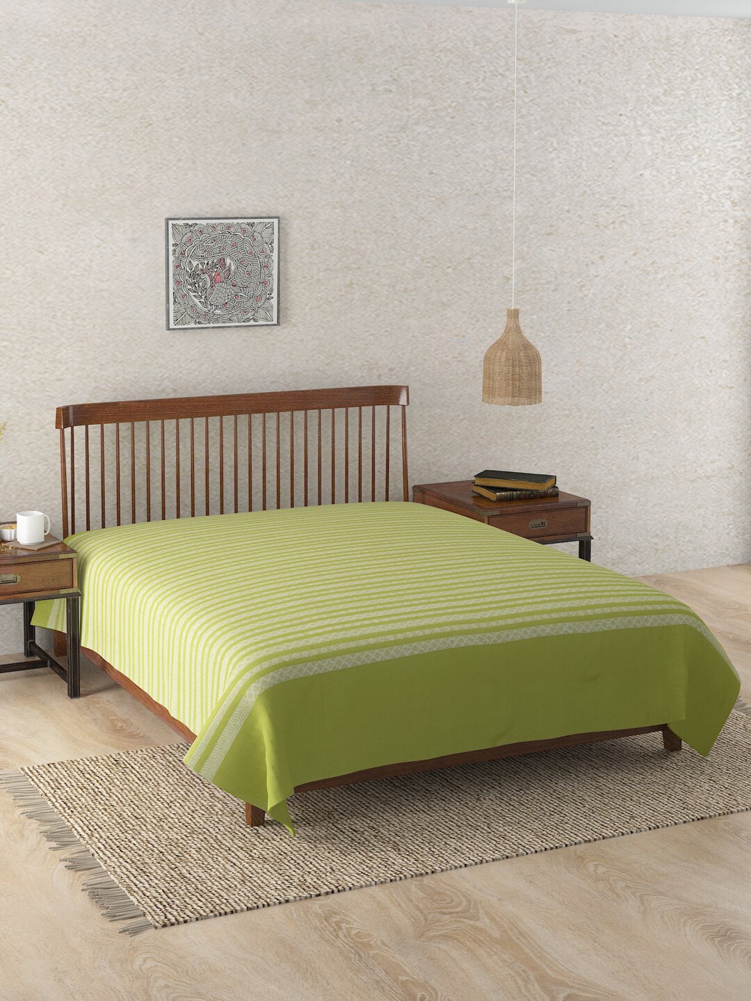

Fabindia Green Cotton Striped Bedsheet Cover