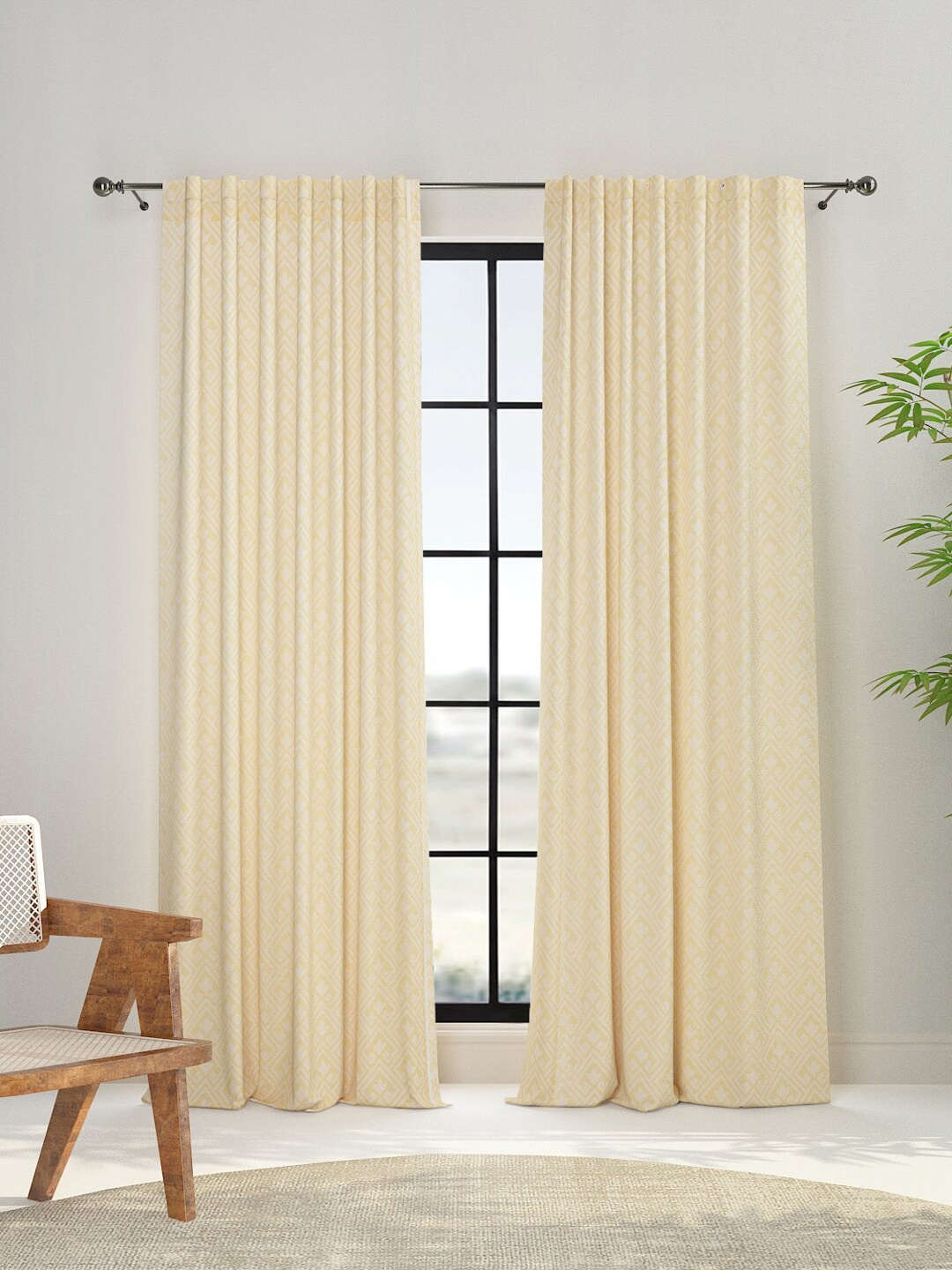 

Fabindia Yellow Geometric Cotton Window Curtain
