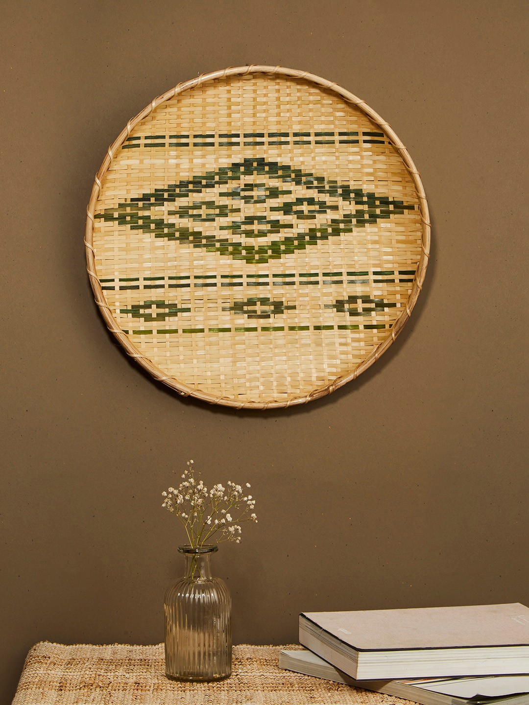 

Fabindia Vetasi Green & Tan Maaya Cane Wall Plate-Large