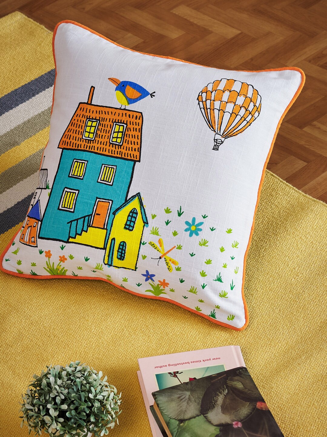 

Fabindia Multicoloured & White Square Cushion Covers, Multi