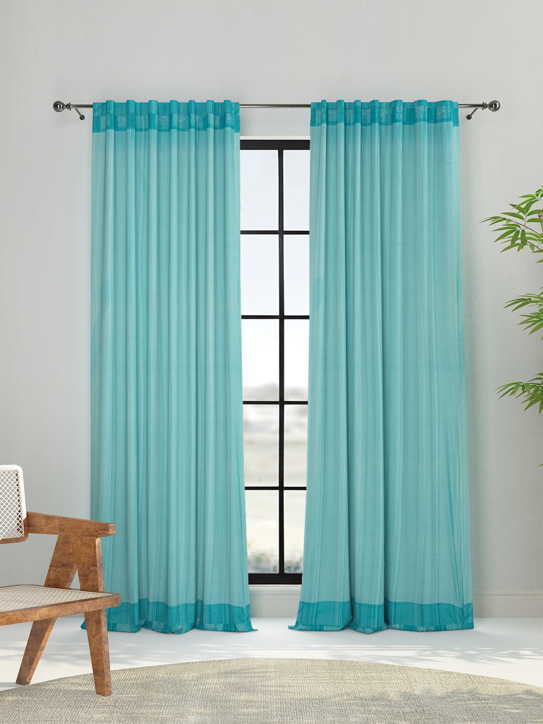 

Fabindia Teal Striped Window Curtain