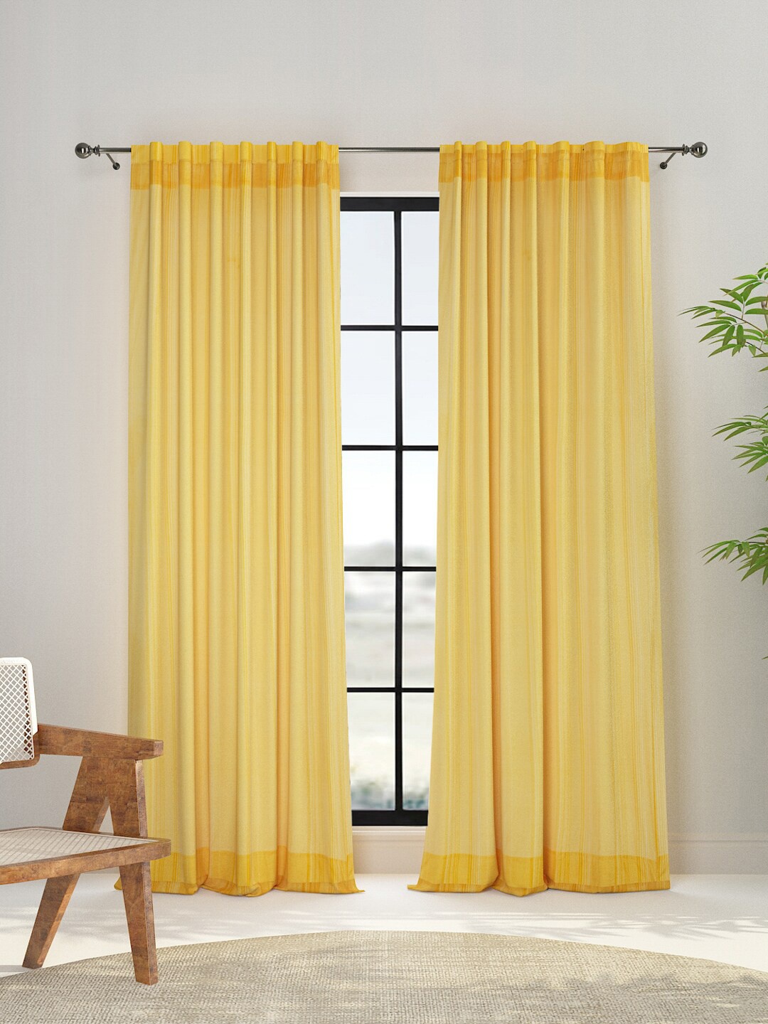 

Fabindia Yellow Striped Cotton Window Curtain