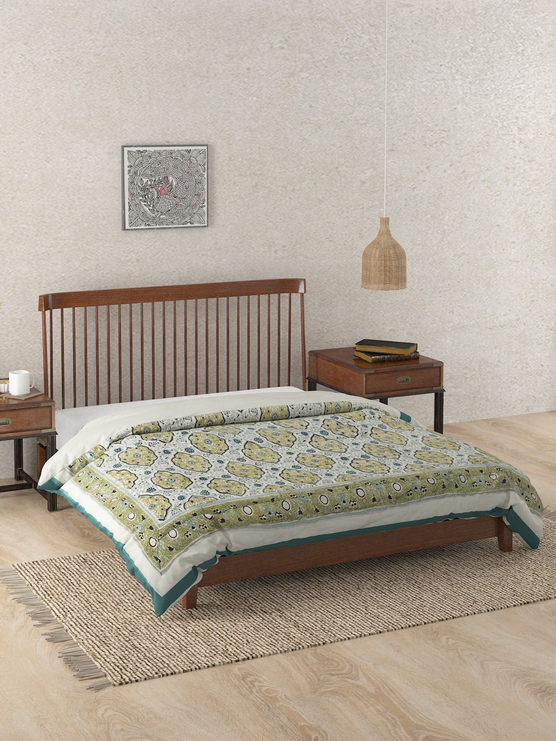 

Fabindia Green Geometric Summer 300 GSM Double Bed Quilt