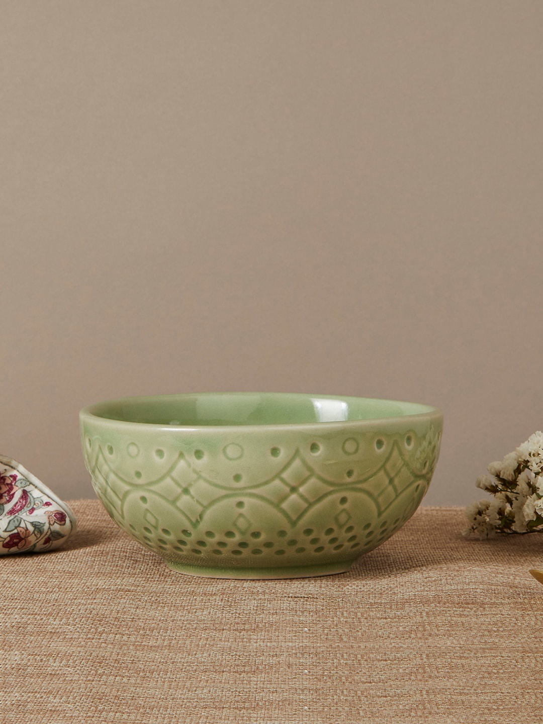

Fabindia Green Textured Ceramic Serving Bowl