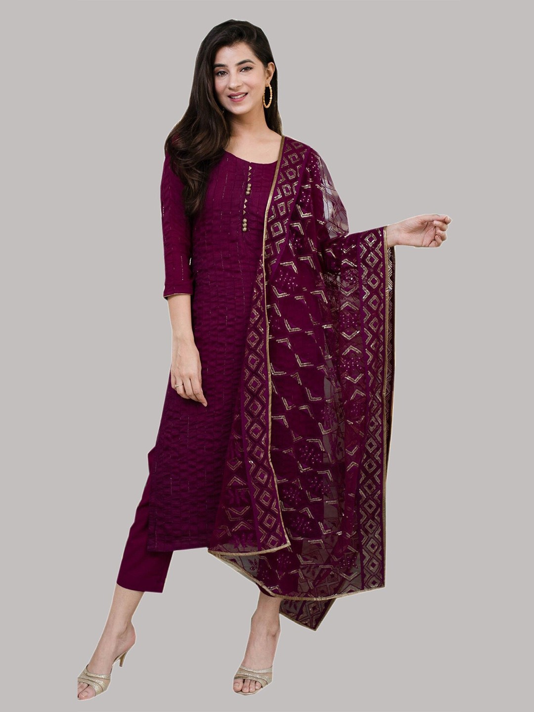 

Fashionuma Purple Silk Georgette Semi-Stitched Dress Material
