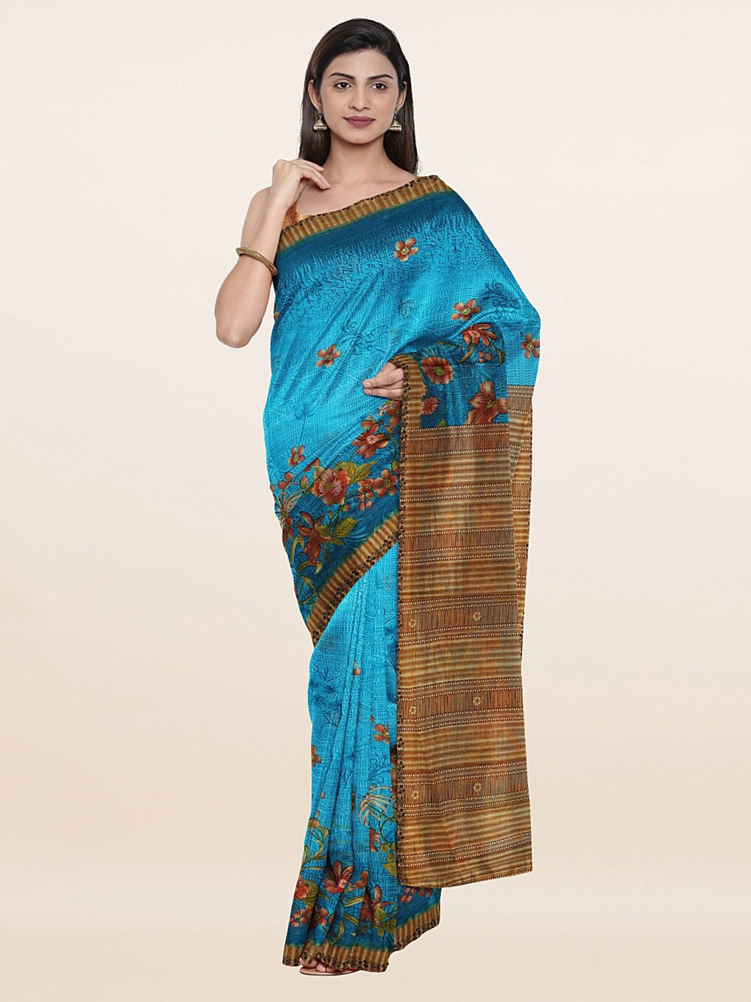 

Pothys Blue & Pink Floral Pure Cotton Saree