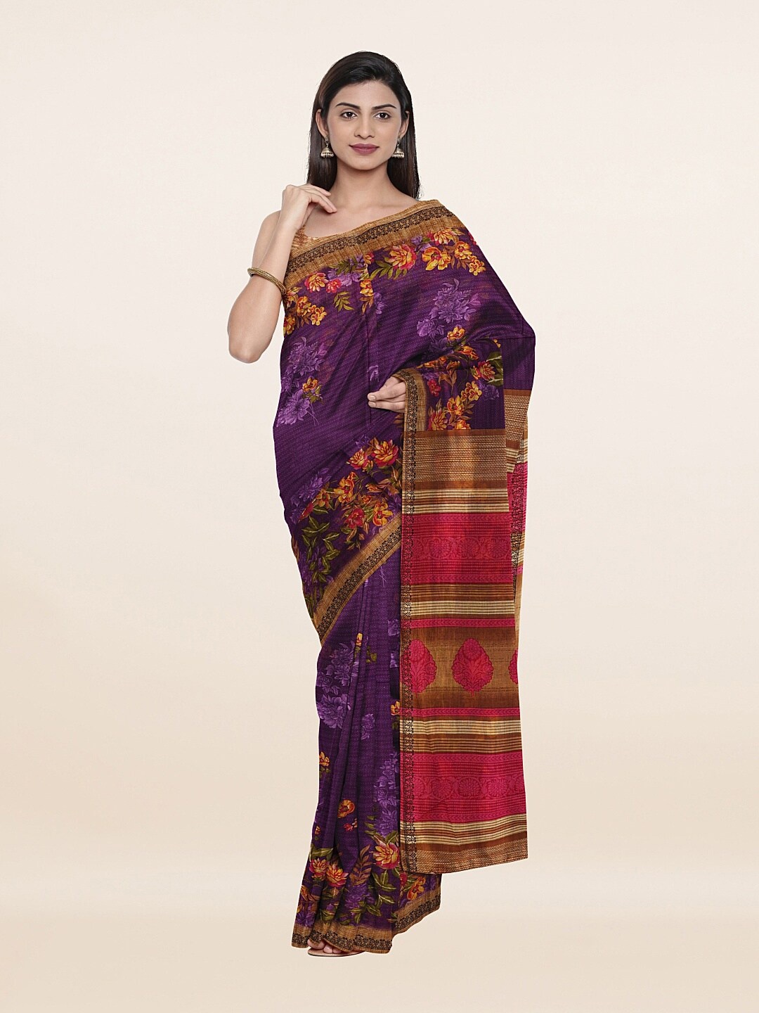 

Pothys Violet & Pink Floral Pure Cotton Saree