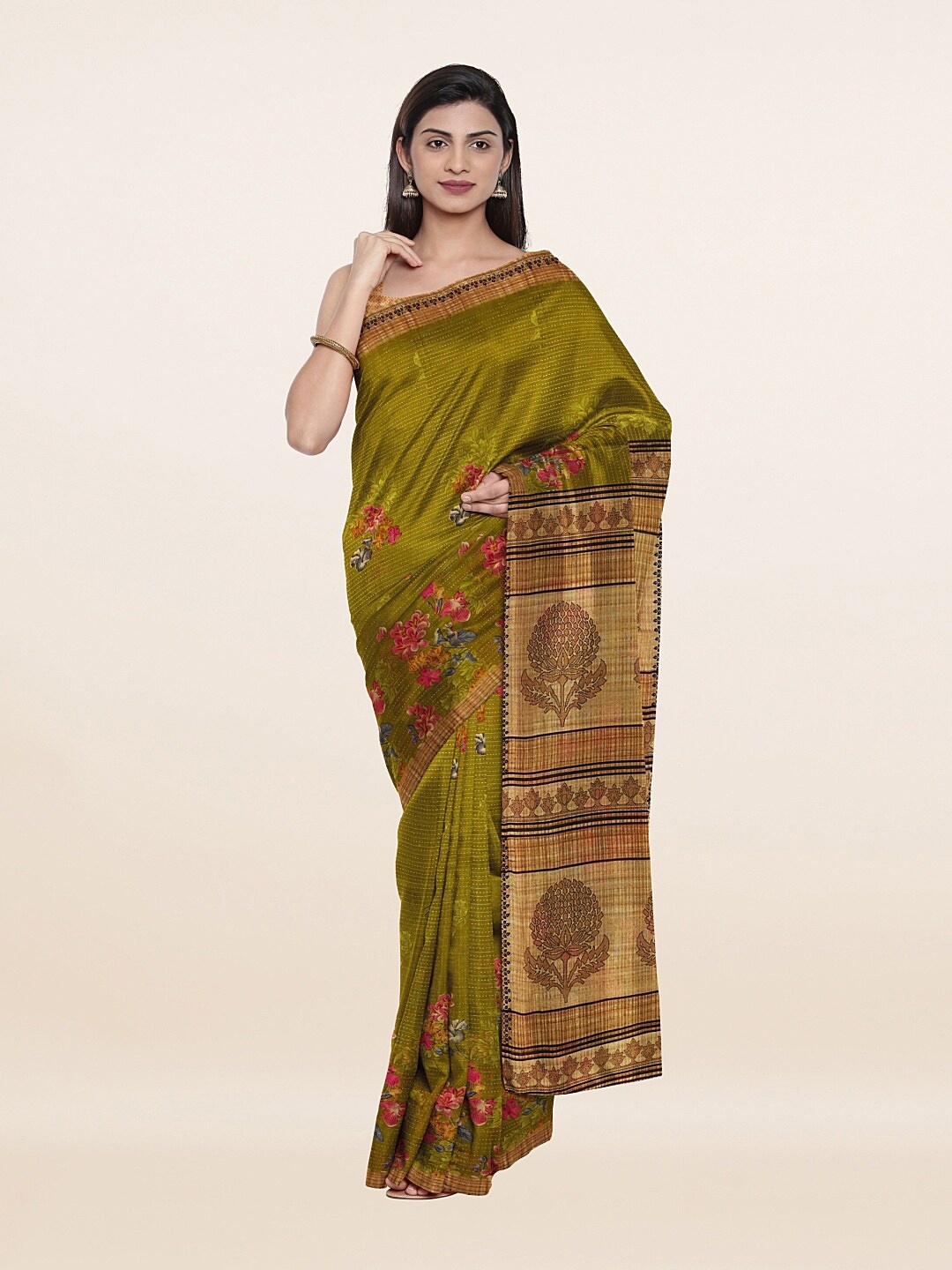 

Pothys Green & Pink Floral Pure Cotton Saree