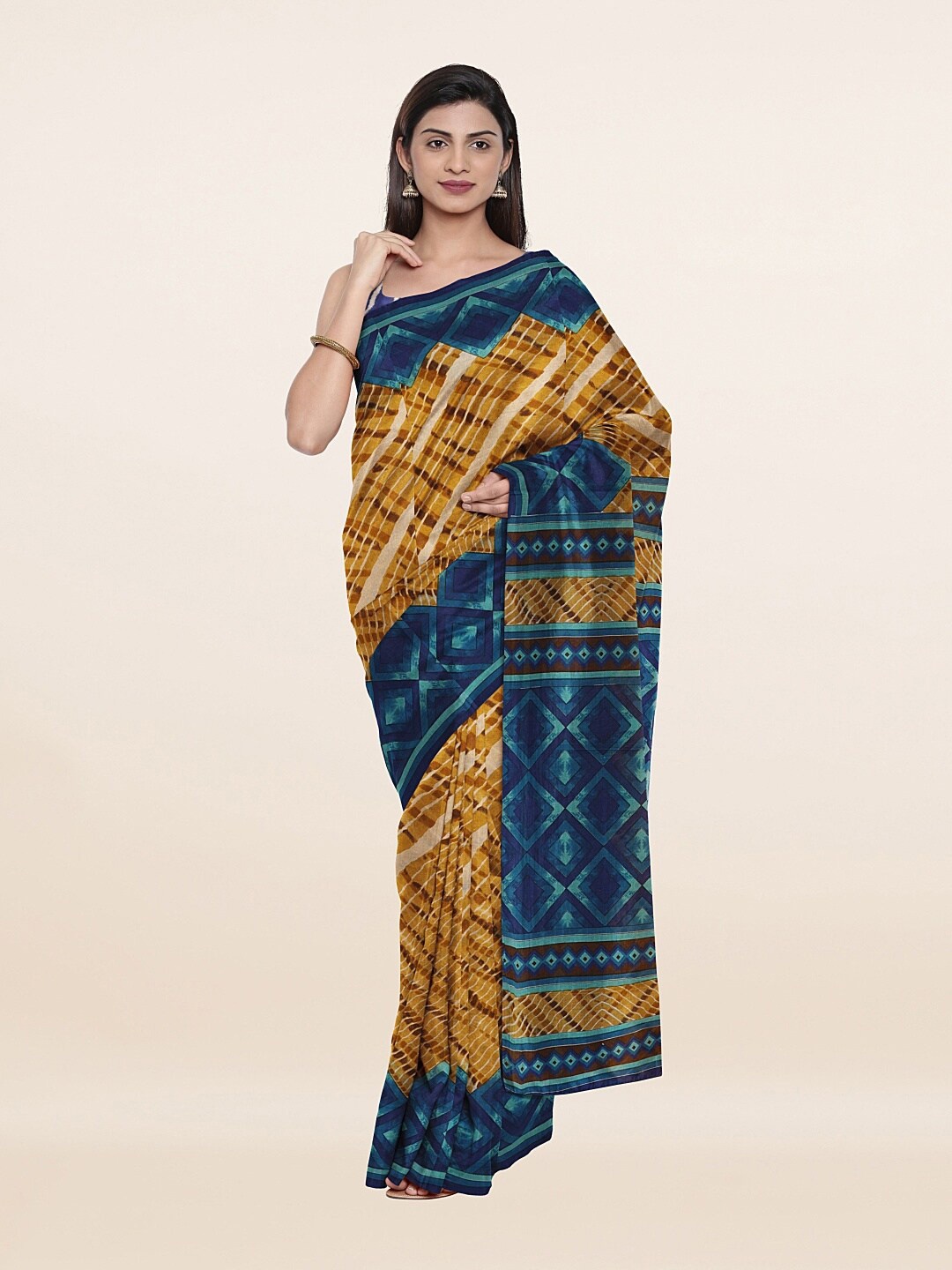 

Pothys Tan & Blue Printed Pure Cotton Saree
