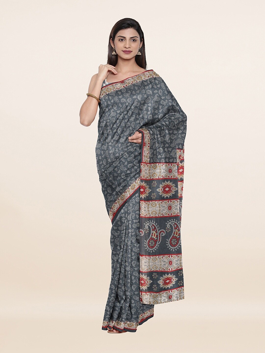 

Pothys Grey & Red Pure Cotton Saree