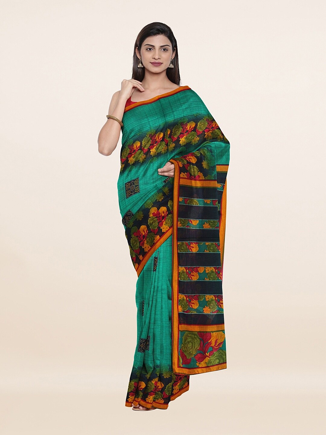 

Pothys Green & Pink Floral Pure Cotton Saree