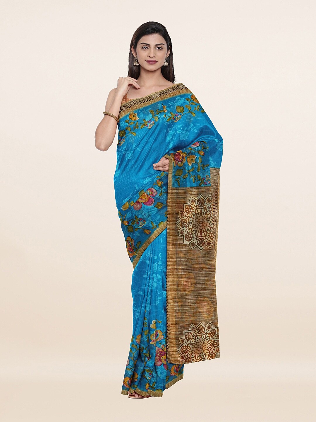 

Pothys Blue & Yellow Floral Pure Cotton Saree